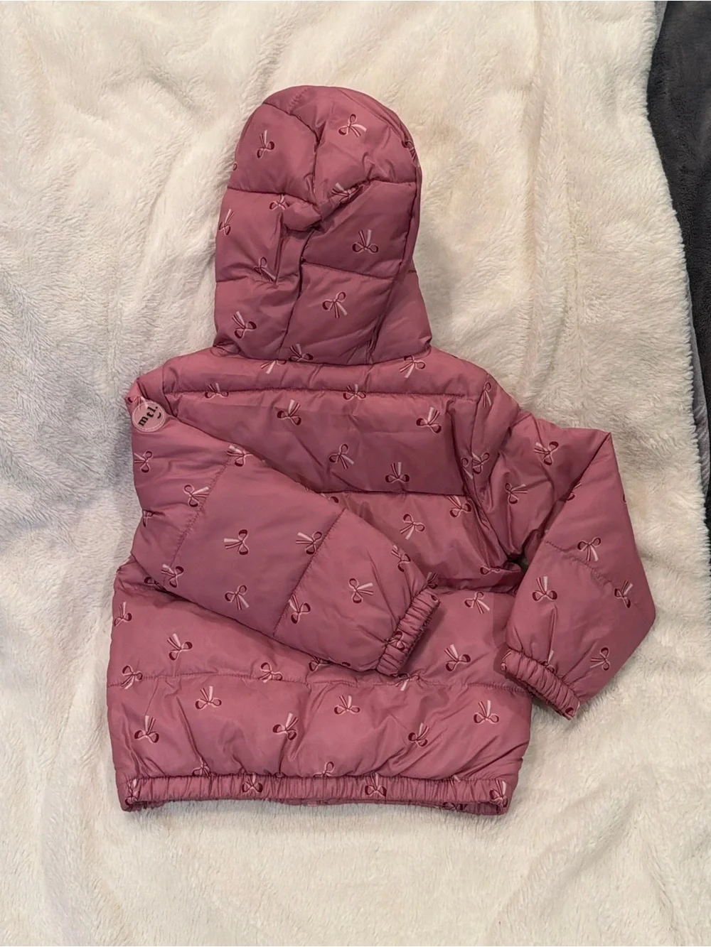 NWT Girls Pink Miles the Label Quilted Hooded Puffer Jacket with Bow Accents
